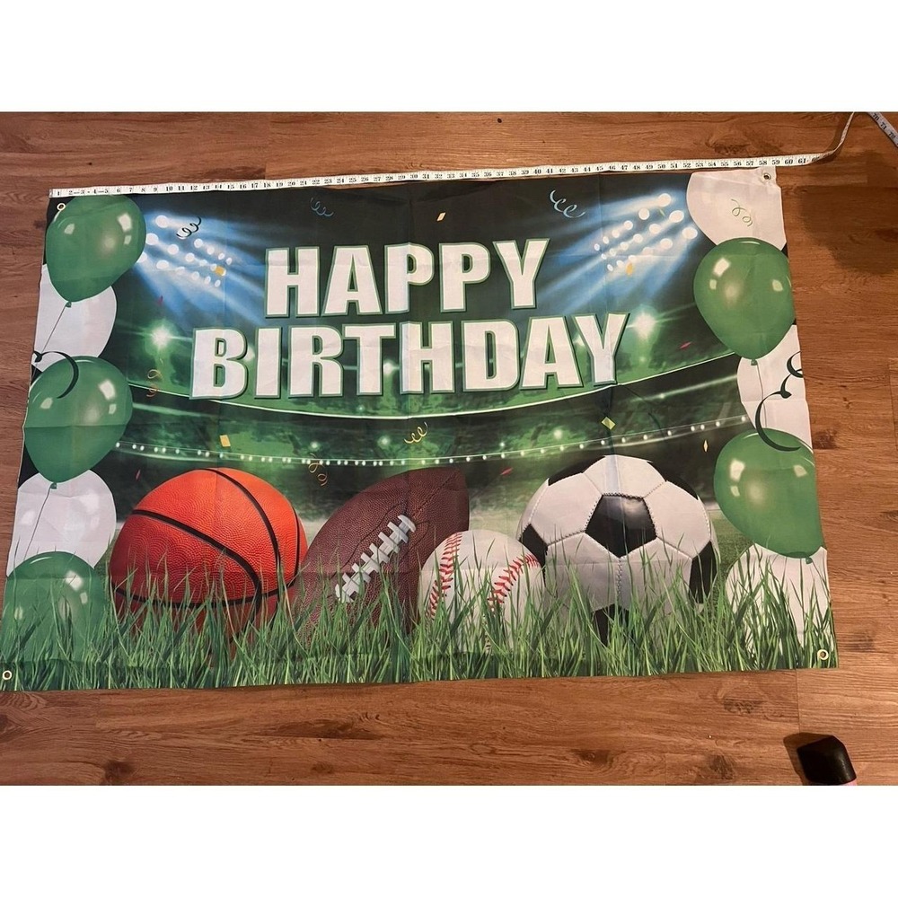 All Star Sports Happy Birthday Banner Backdrop Stadium Theme Party Decor 59x38